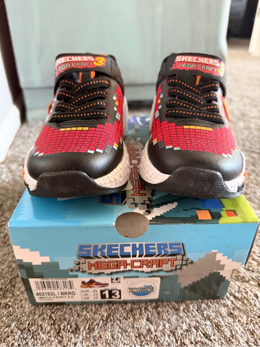 Skechers Mega-Craft Black with Red & Orange Kids Sneakers